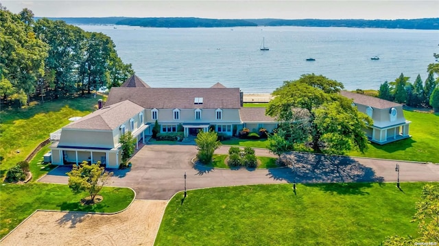 aerial view with a water view