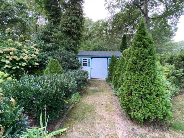 view of yard with a storage unit