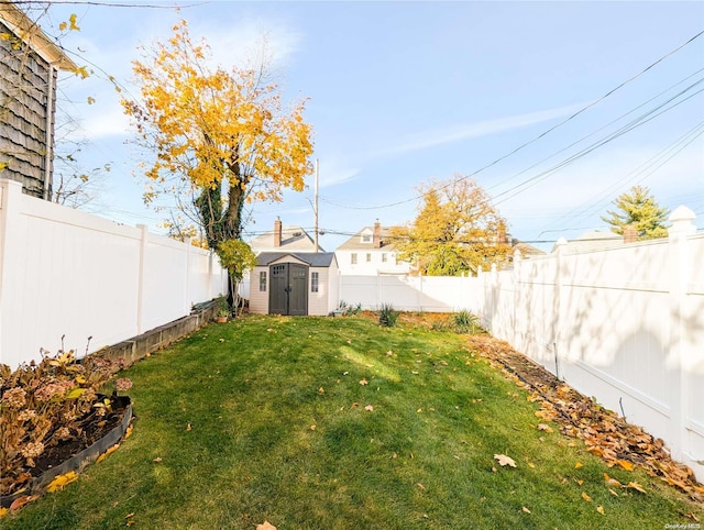 view of yard featuring a shed