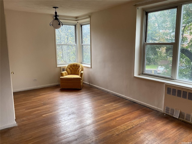 unfurnished room with radiator heating unit and dark wood-type flooring