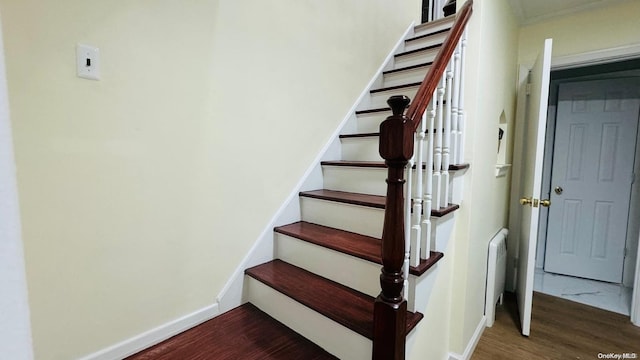 stairs featuring wood-type flooring