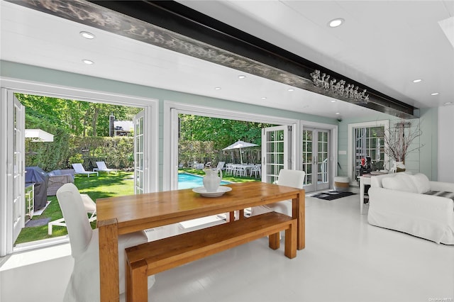 dining space featuring french doors