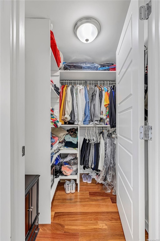 walk in closet with hardwood / wood-style flooring