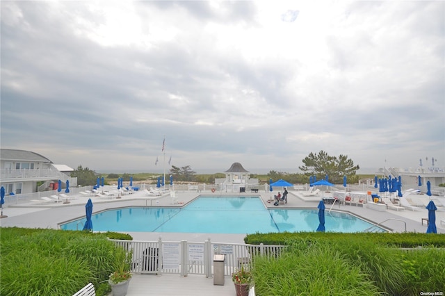 view of pool featuring a patio