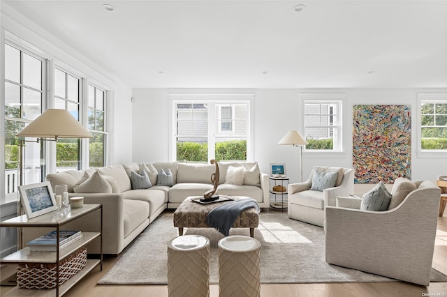 living room featuring light wood-type flooring