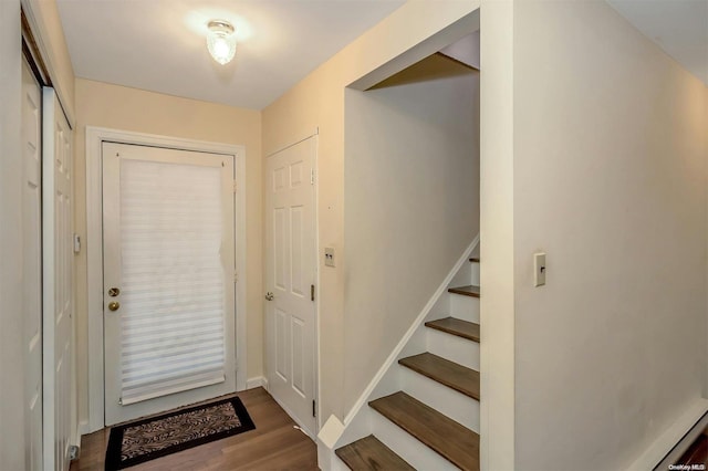 foyer entrance with dark hardwood / wood-style flooring