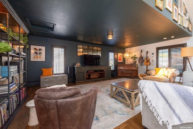 living room featuring dark hardwood / wood-style floors