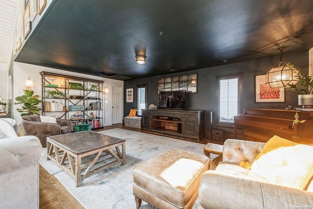 living room with hardwood / wood-style flooring