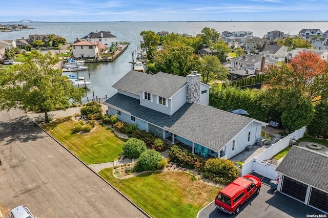 bird's eye view featuring a water view