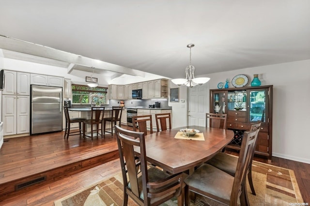 dining room with a chandelier and dark hardwood / wood-style flooring