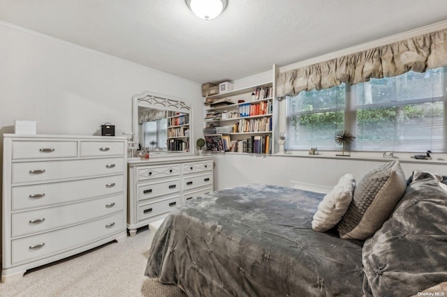 bedroom featuring ornamental molding and a textured ceiling