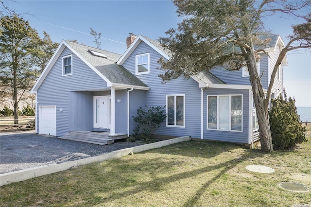 view of front of house with a front yard and a garage