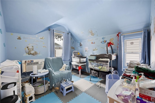 bedroom featuring vaulted ceiling