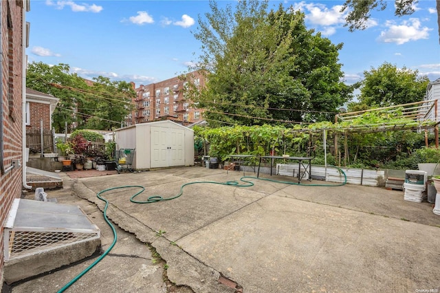 view of patio / terrace with a storage unit