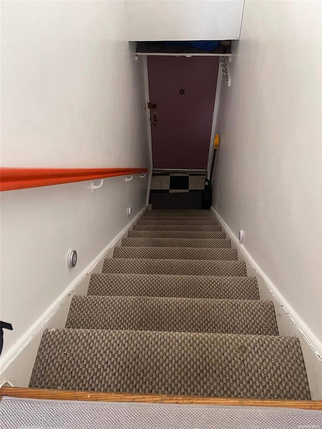 stairs featuring carpet floors