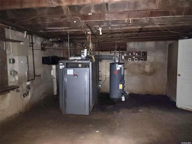 basement with water heater