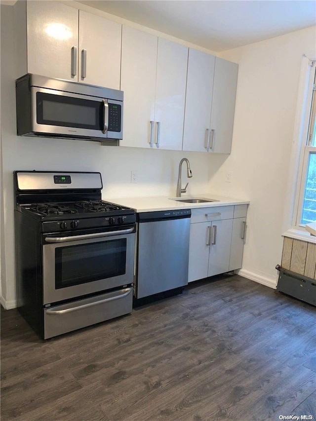 kitchen featuring dark hardwood / wood-style flooring, stainless steel appliances, and sink