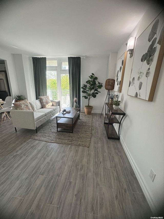 living room with dark wood-type flooring