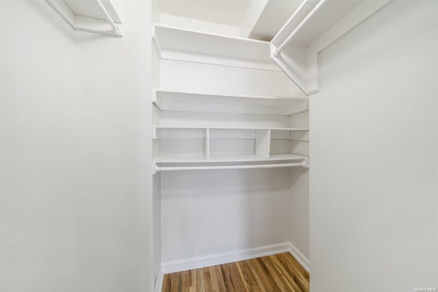 walk in closet with wood finished floors