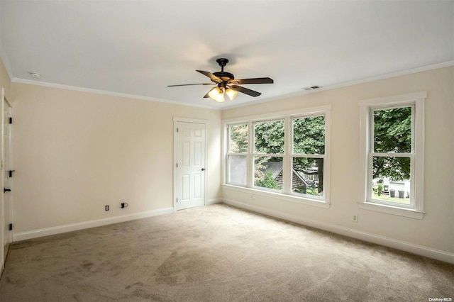 9 N Bayles Ave, Port Washington, NY 11050 - empty room with plenty of natural light, baseboards, a ceiling fan, carpet flooring, and crown molding