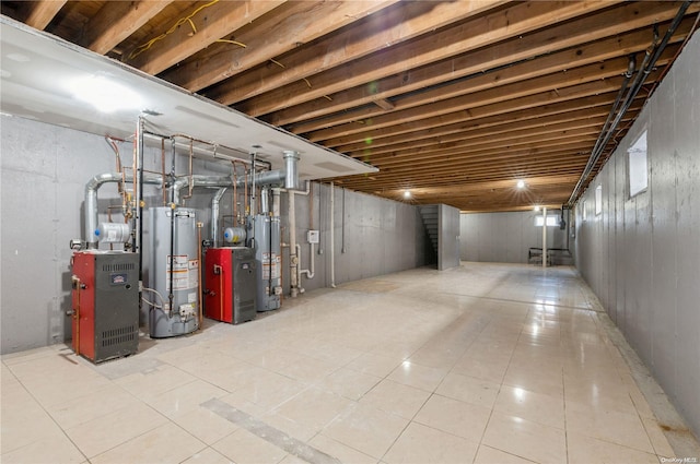 basement featuring water heater