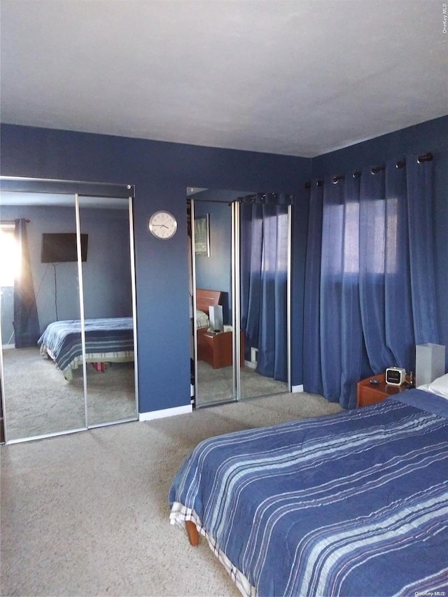 bedroom with carpet and a closet