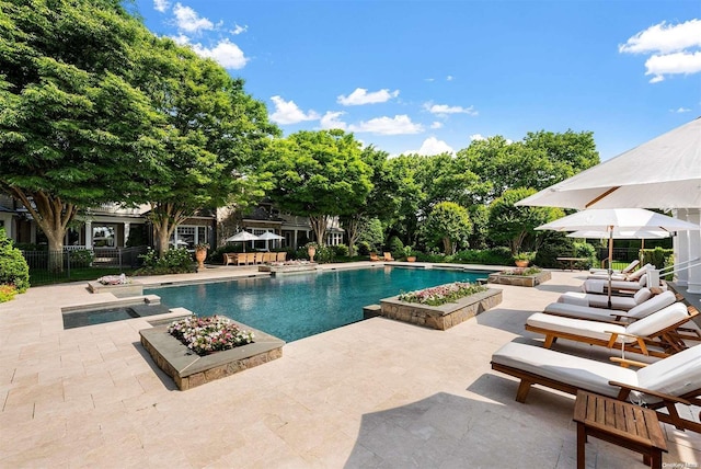 view of swimming pool with a patio area