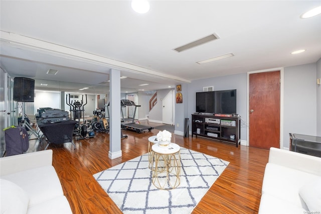 living room with wood-type flooring