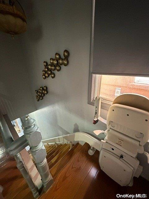 bathroom with hardwood / wood-style floors