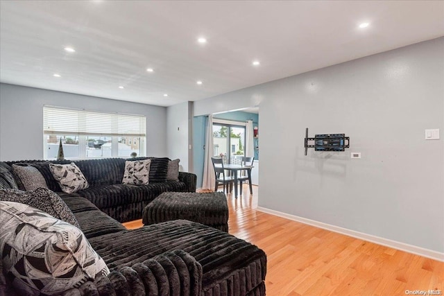 living room with light hardwood / wood-style floors