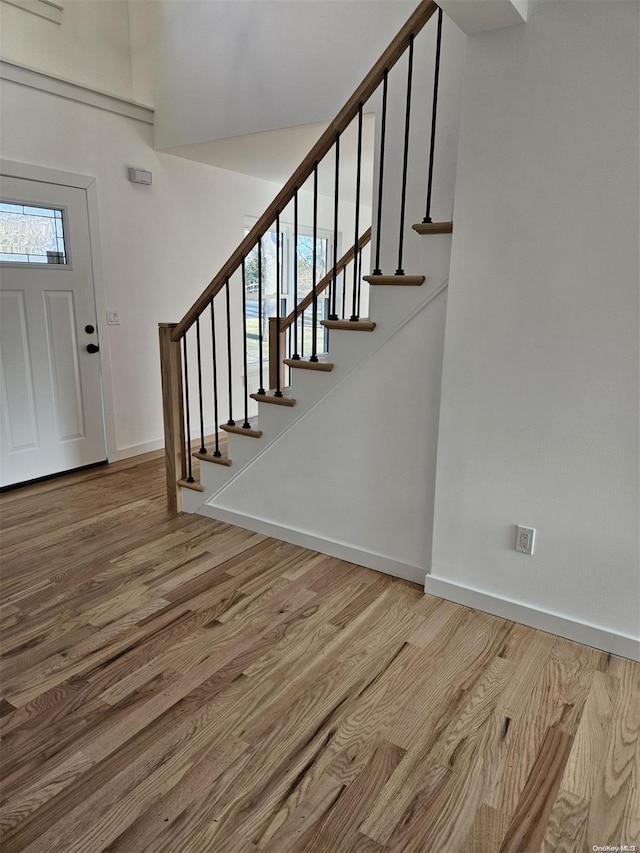 foyer with wood-type flooring