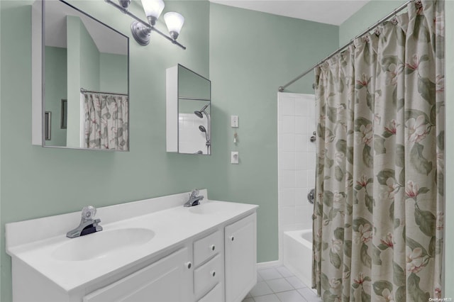 bathroom featuring tile patterned floors, vanity, and shower / bath combination with curtain