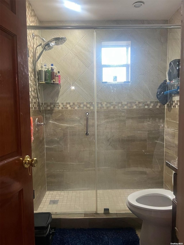 bathroom featuring toilet and walk in shower