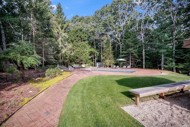 view of yard with a swimming pool