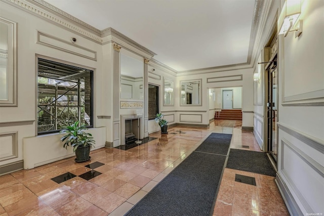 85-10 34th Ave Unit 421, Jackson Heights, NY 11372 - community lobby with a decorative wall and crown molding