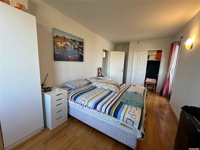 bedroom featuring hardwood / wood-style flooring and a closet