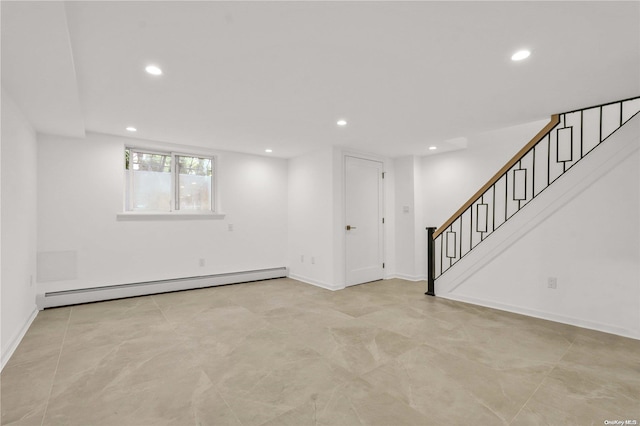 basement with a baseboard heating unit