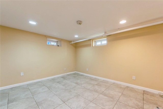 basement with tile patterned flooring