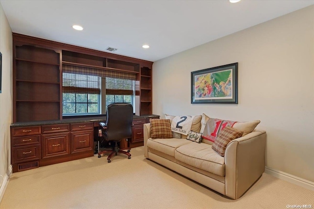 office with light colored carpet