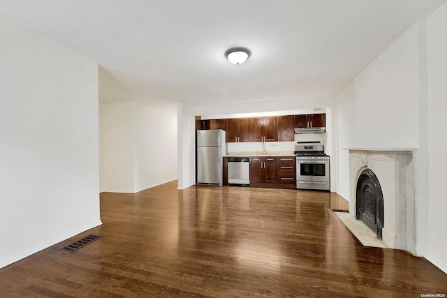 unfurnished living room featuring dark hardwood / wood-style floors