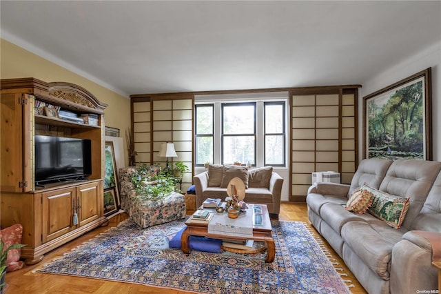 living room with wood-type flooring