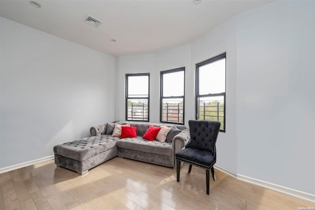 living room with light hardwood / wood-style flooring