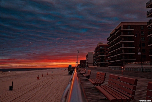 exterior space featuring a view of the beach