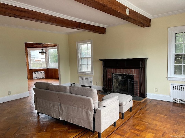 living room with radiator heating unit and plenty of natural light