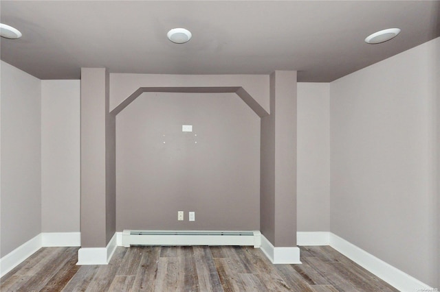 interior space with hardwood / wood-style floors and a baseboard heating unit