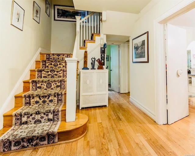 staircase with wood-type flooring