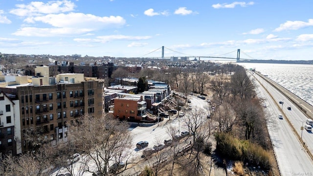 aerial view with a water view and a city view