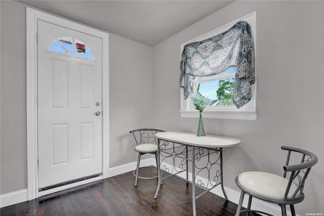 dining area featuring dark wood-type flooring