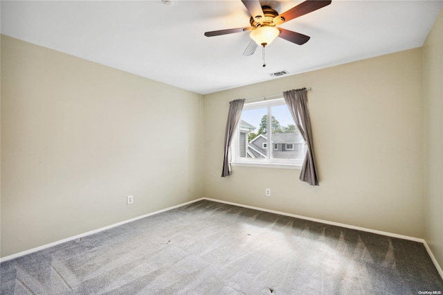 unfurnished room with carpet floors and ceiling fan