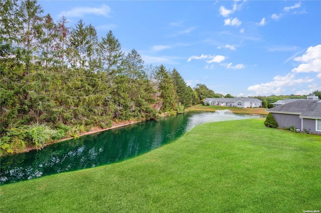 view of yard with a water view